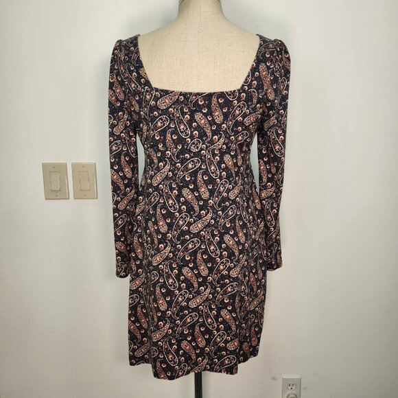 Boden Sweetheart Mini Dress 14R Multi Paisley Blooms Jersey Knit Long Sleeve - Picture 3 of 10